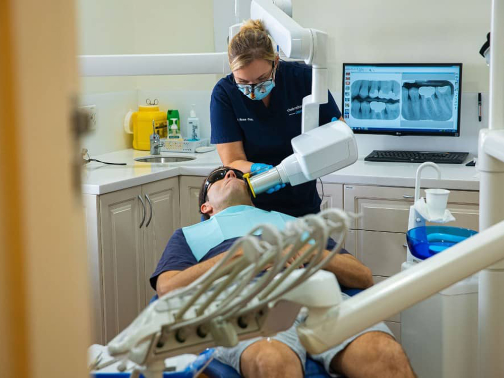 Patient having dental work done