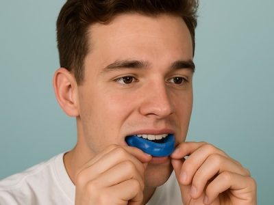 man putting in bite splint